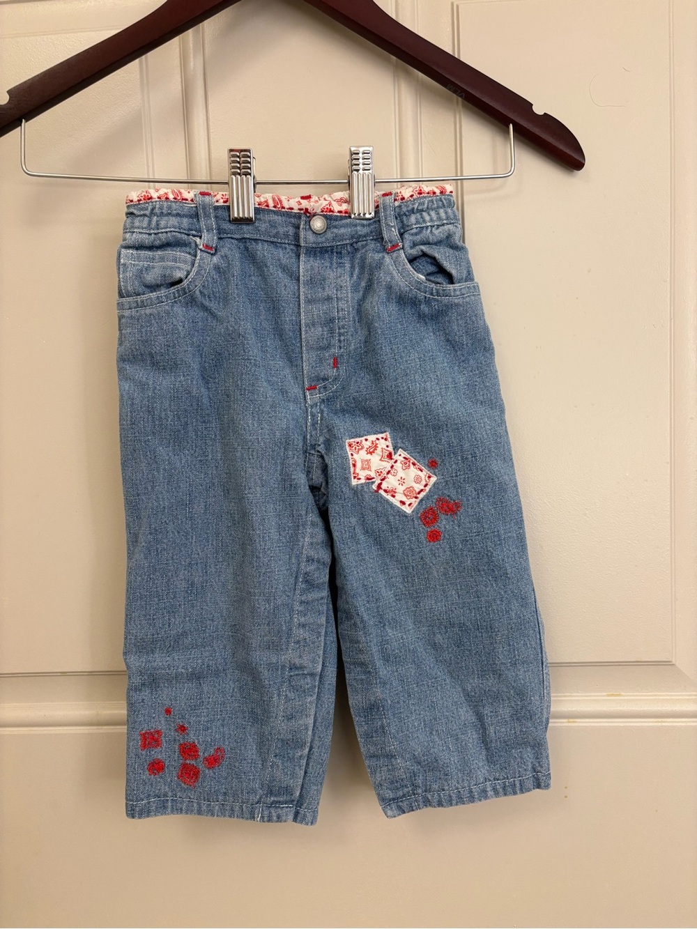 18-19 Vintage Baby Gap Girls' Light Blue Denim Embroidered Pull-On Jeans